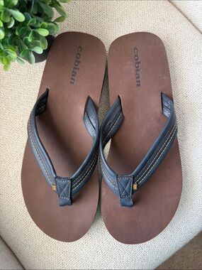 Cobian Men's Brown Footbed Flip-Flops with Black Straps